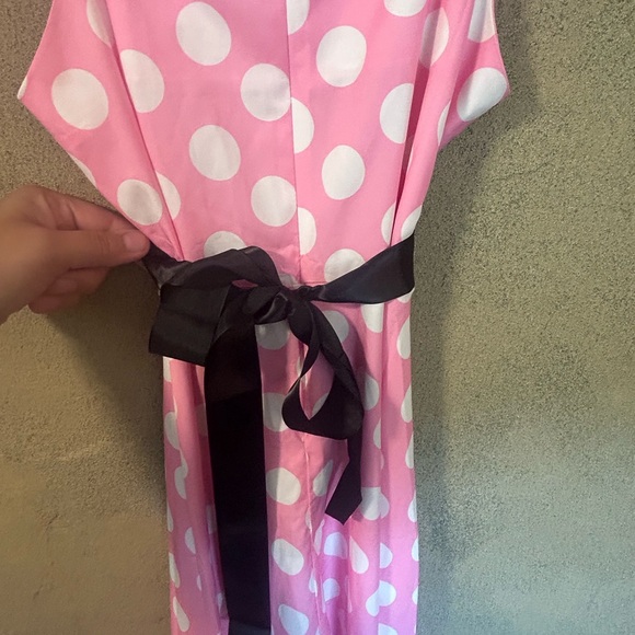 Strappy dress pink with white polka dots and black option tie belt - Picture 7 of 8